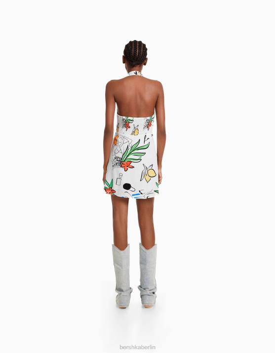 mehrfarbig Bershka Frauen Bedrucktes Neckholder-Minikleid mit Krawatte H00J161