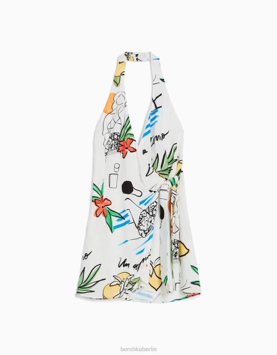 mehrfarbig Bershka Frauen Bedrucktes Neckholder-Minikleid mit Krawatte H00J161