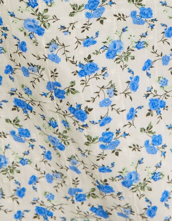 mehrfarbig Bershka Frauen Midikleid mit Blumendruck, Trägern und Schnürung am Rücken H00J179