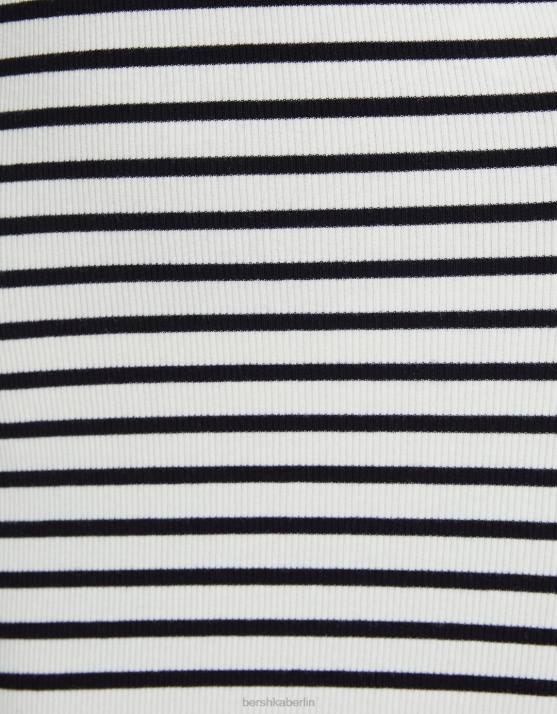 nicht-gerade weiss Bershka Frauen Geripptes Minikleid mit langen Ärmeln H00J235