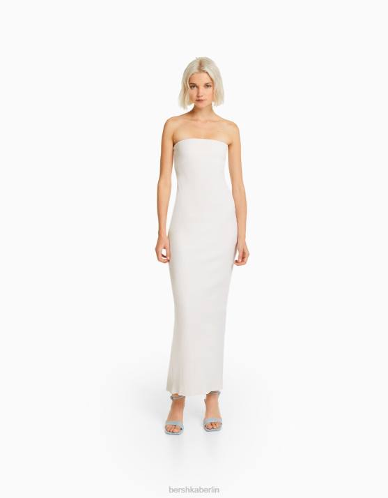 nicht-gerade weiss Bershka Frauen Langes, geripptes Bandeau-Kleid H00J1829