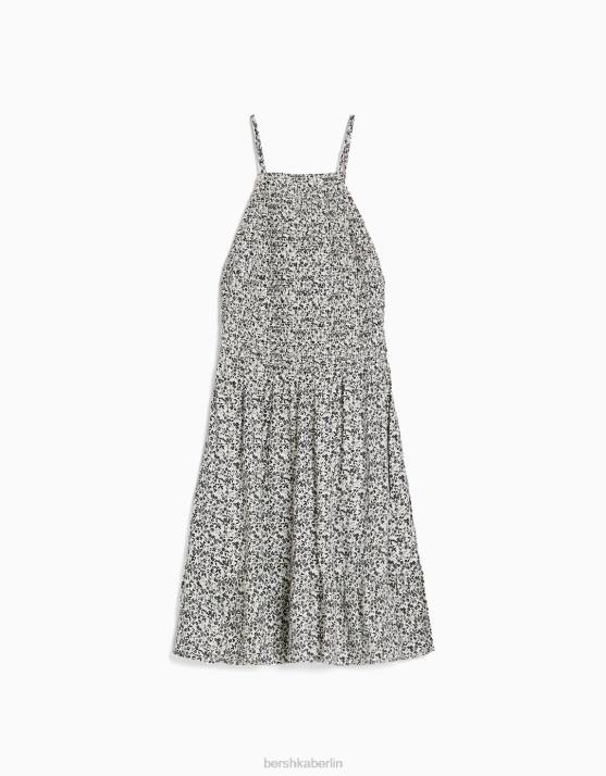 weiß schwarz Bershka Frauen Minikleid mit Neckholder-Print H00J269