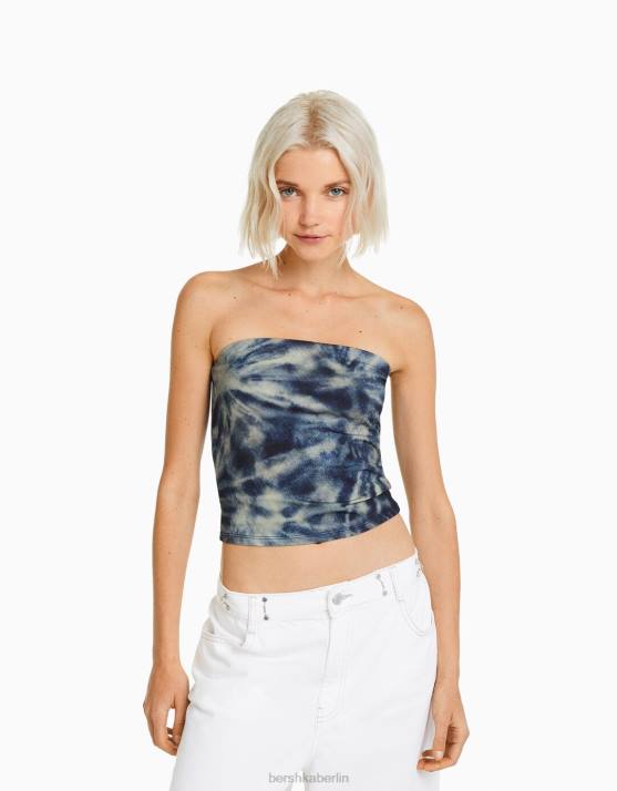 Blau Bershka Frauen Bandeau-Oberteil mit Batikeffekt H00J2026