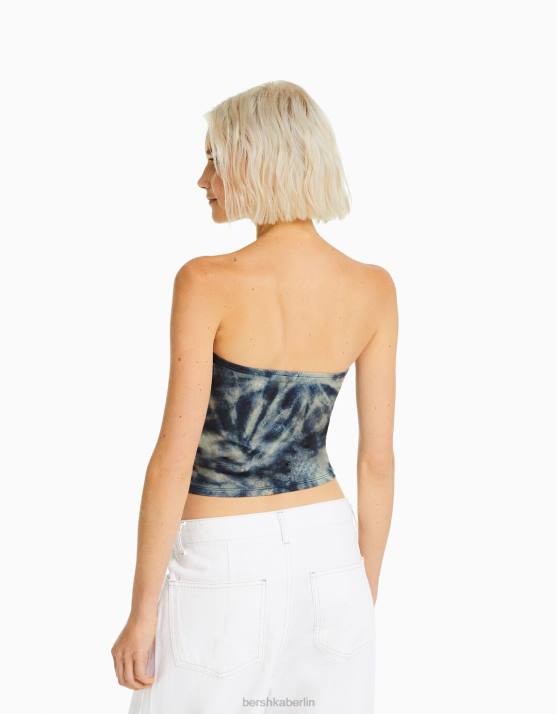 Blau Bershka Frauen Bandeau-Oberteil mit Batikeffekt H00J2026