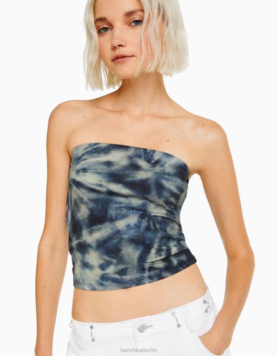 Blau Bershka Frauen Bandeau-Oberteil mit Batikeffekt H00J2026