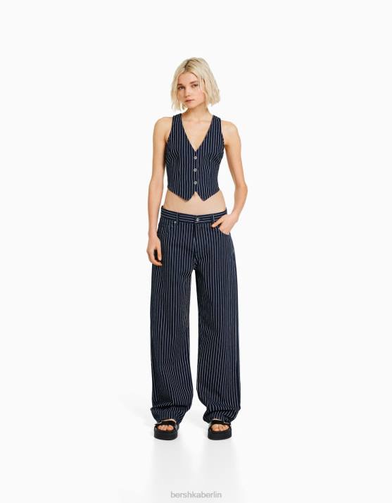 Blau Bershka Frauen Set aus Nadelstreifenweste und Jeans H00J1981