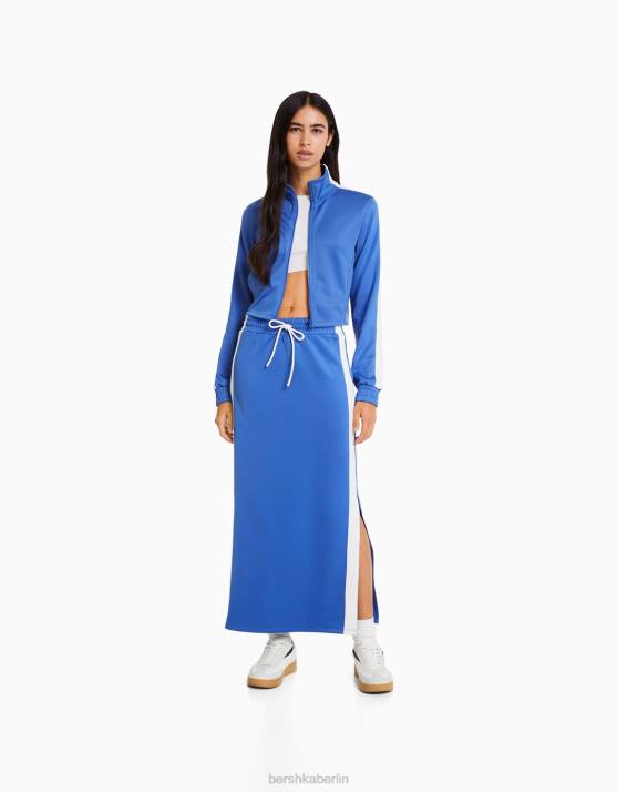 Blau Bershka Frauen Set aus Sweatshirt und Rock mit Seitenstreifen H00J2057