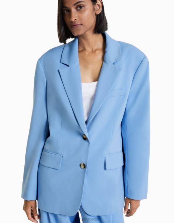 hellblau Bershka Frauen Locker geschnittener Blazer mit femininer Passform H00J2006