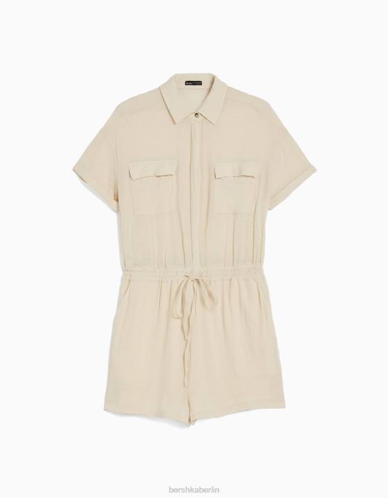 Beige Bershka Frauen Rustikaler Utility-Jumpsuit H00J105