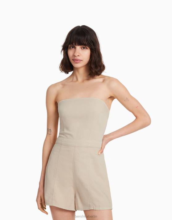 Creme Bershka Frauen Denim-Strampler H00J124