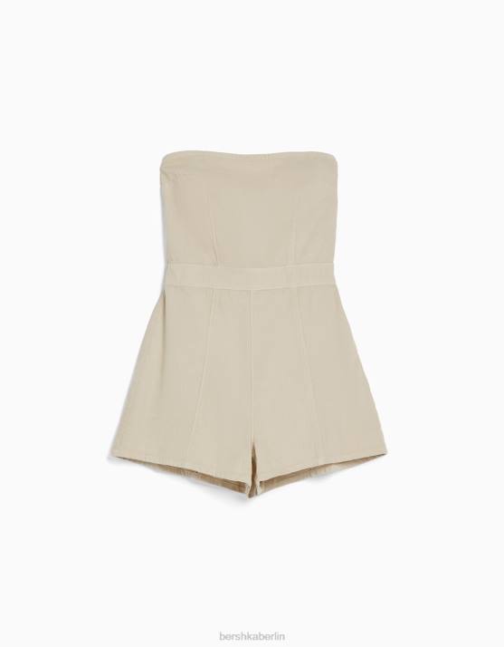 Creme Bershka Frauen Denim-Strampler H00J124