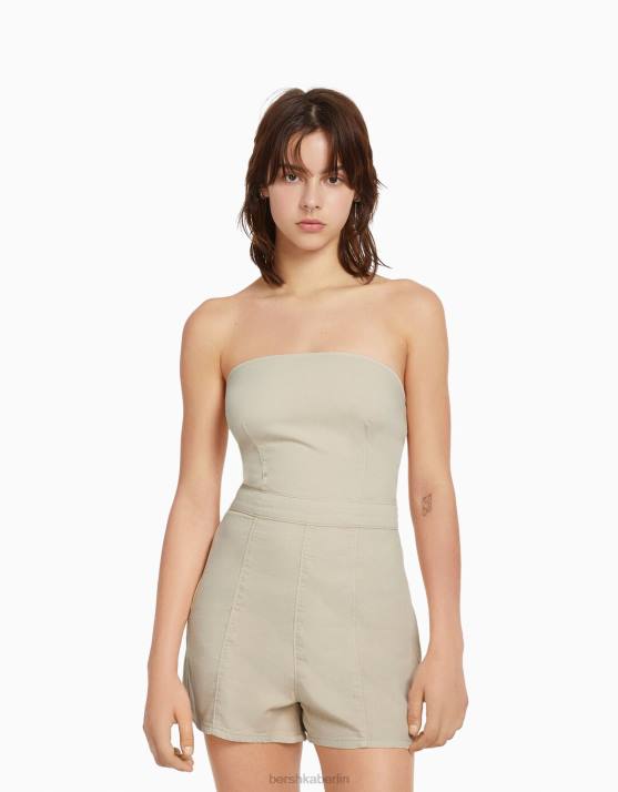 Creme Bershka Frauen Denim-Strampler H00J4078