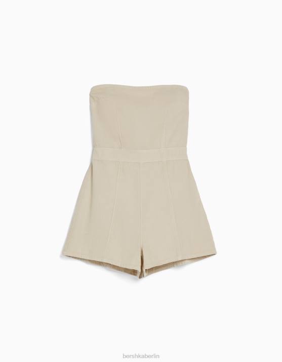 Creme Bershka Frauen Denim-Strampler H00J4078