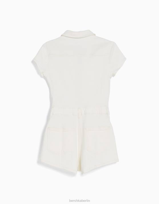 Creme Bershka Frauen Denim-Strampler mit Reißverschluss H00J30