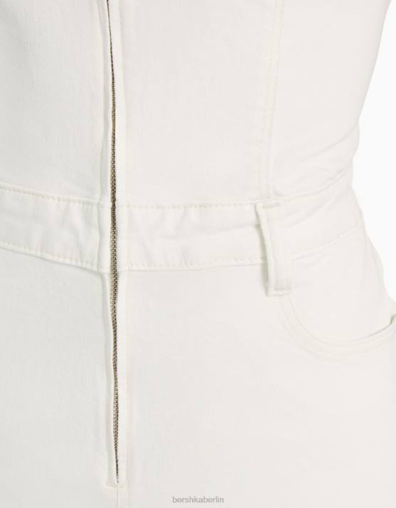 Creme Bershka Frauen Denim-Strampler mit Reißverschluss H00J30