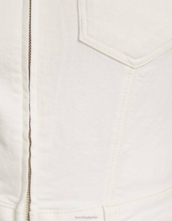 Creme Bershka Frauen Denim-Strampler mit Reißverschluss H00J4079