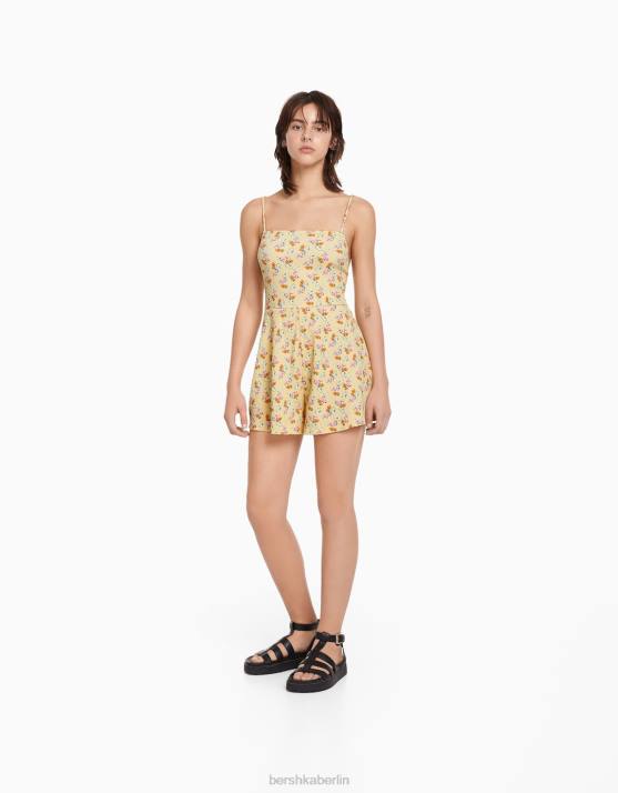 Gelb Bershka Frauen Strampler mit Blumendruck und Trägern H00J275