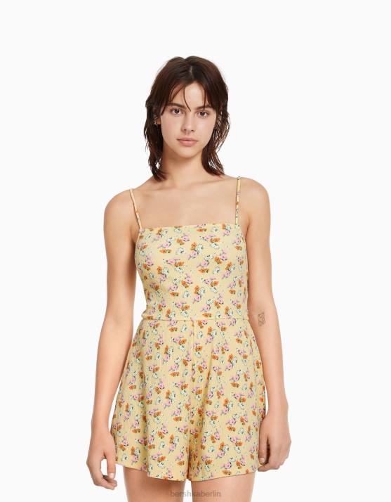 Gelb Bershka Frauen Strampler mit Blumendruck und Trägern H00J275