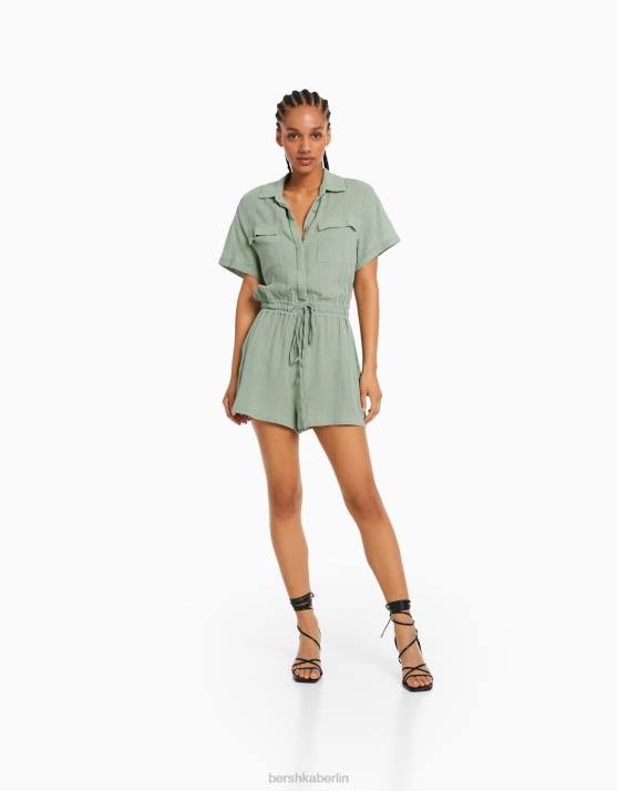 Grün Bershka Frauen Rustikaler Utility-Jumpsuit H00J107
