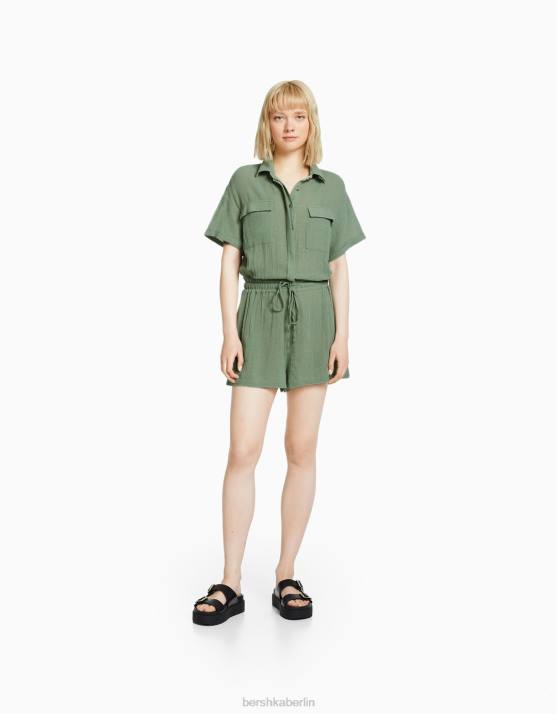 Grün Bershka Frauen Rustikaler Utility-Jumpsuit H00J4083