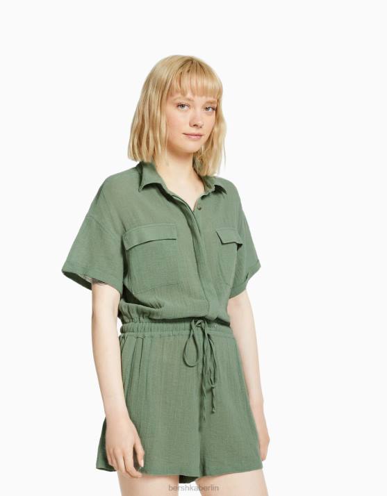 Grün Bershka Frauen Rustikaler Utility-Jumpsuit H00J4083