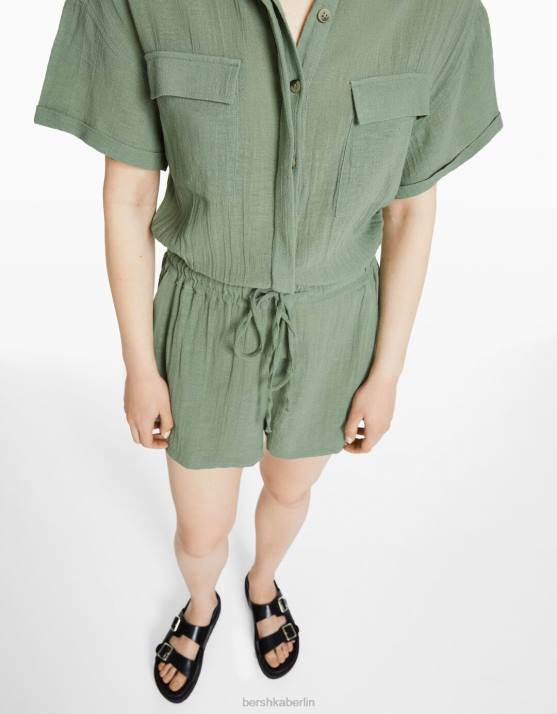 Grün Bershka Frauen Rustikaler Utility-Jumpsuit H00J4083