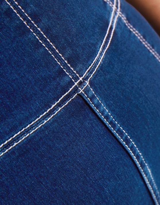 Marine Bershka Frauen Jeansoverall mit freiliegenden Schultern H00J1969