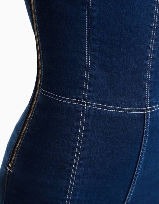 Marine Bershka Frauen Jeansoverall mit freiliegenden Schultern H00J251