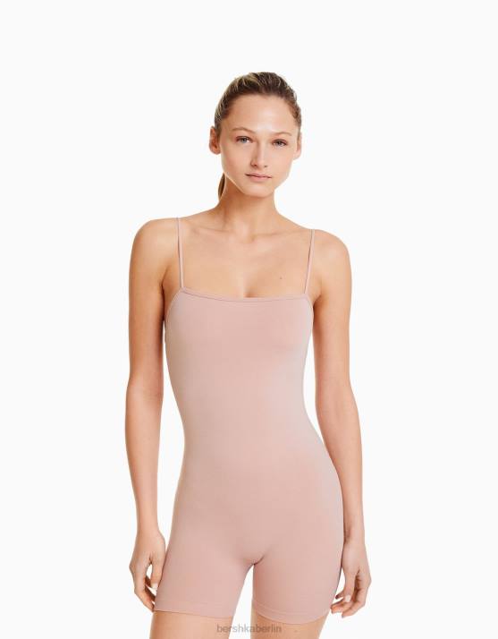 Rosa Bershka Frauen Nahtloser Träger-Radoverall mit quadratischem Ausschnitt H00J58