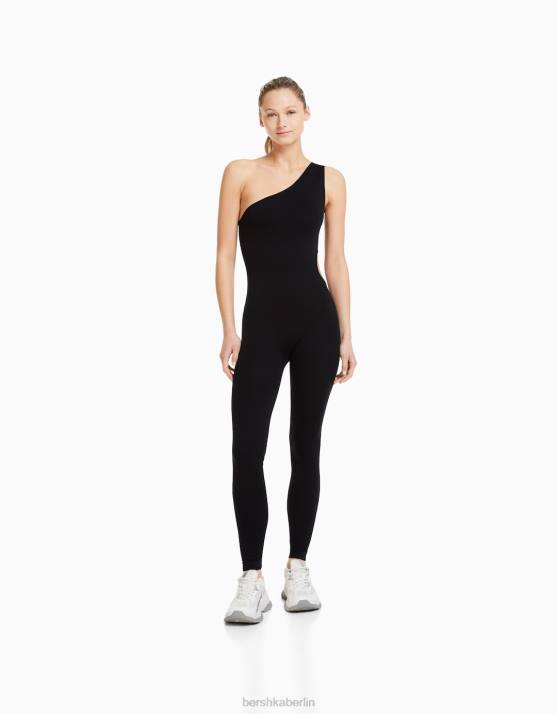 Schwarz Bershka Frauen Nahtloser Jumpsuit mit Cut-Outs H00J98