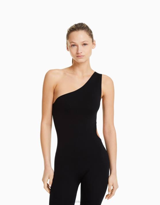 Schwarz Bershka Frauen Nahtloser Jumpsuit mit Cut-Outs H00J98