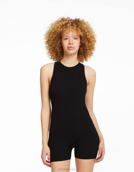 Schwarz Bershka Frauen Strappy-Overall aus Nylon H00J4084