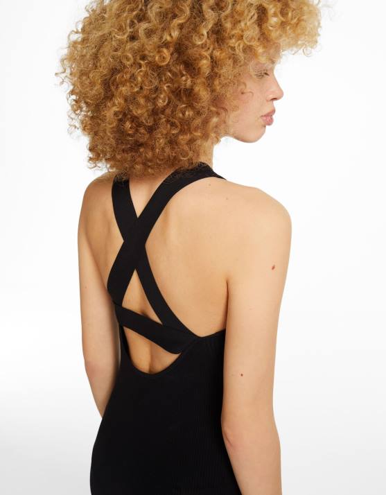 Schwarz Bershka Frauen Strappy-Overall aus Nylon H00J4084