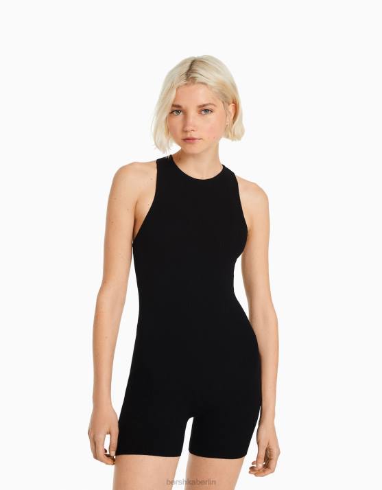 Schwarz Bershka Frauen Strappy-Overall aus Nylon H00J54
