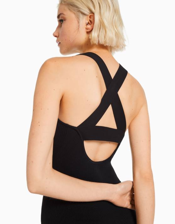 Schwarz Bershka Frauen Strappy-Overall aus Nylon H00J54