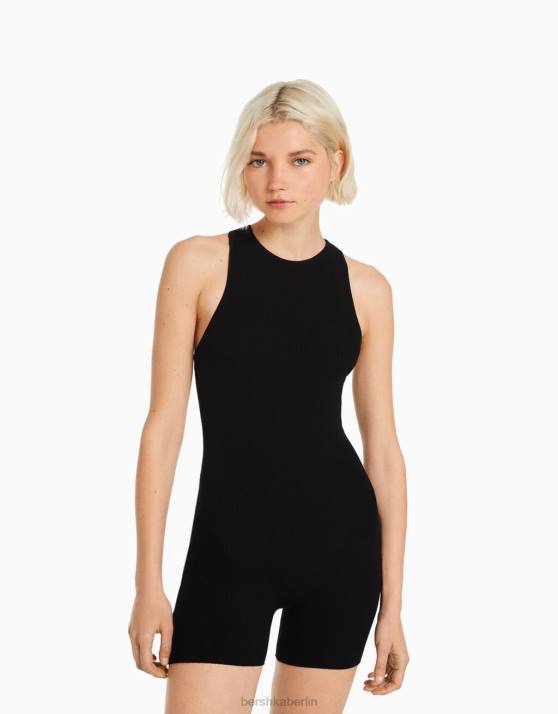 Schwarz Bershka Frauen Strappy-Overall aus Nylon H00J55