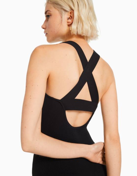 Schwarz Bershka Frauen Strappy-Overall aus Nylon H00J55