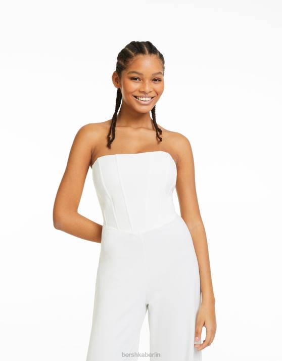 Weiss Bershka Frauen Korsett-Bandeau-Jumpsuit H00J216