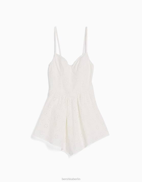 Weiss Bershka Frauen Strampler im Korsett-Stil mit Schweizer Stickerei H00J197