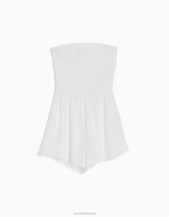 Weiss Bershka Frauen Strukturierter Bandeau-Strampler mit Raffung H00J113