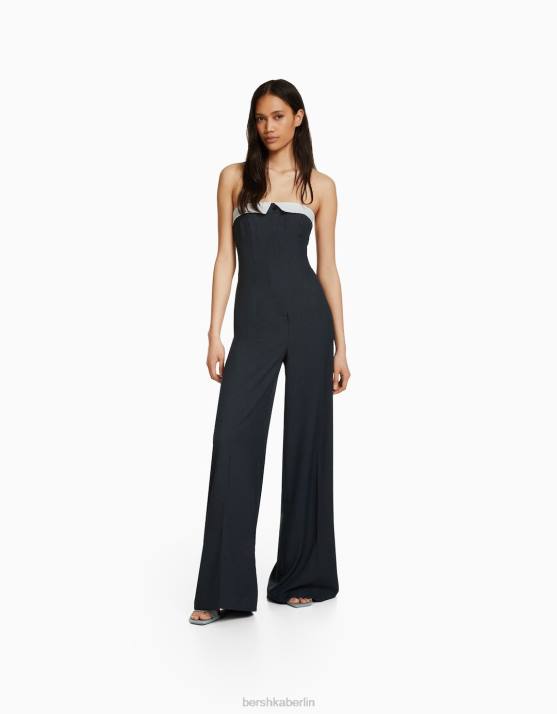 dunkelgrau Bershka Frauen Taillierter, schulterfreier Overall H00J25