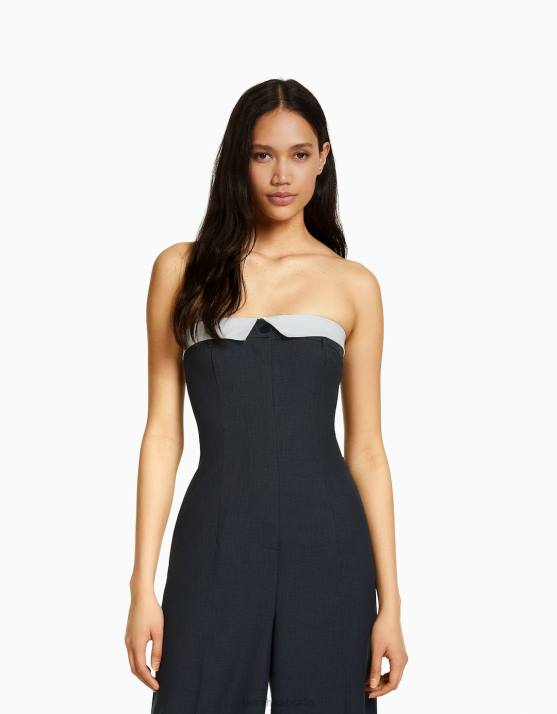 dunkelgrau Bershka Frauen Taillierter, schulterfreier Overall H00J25