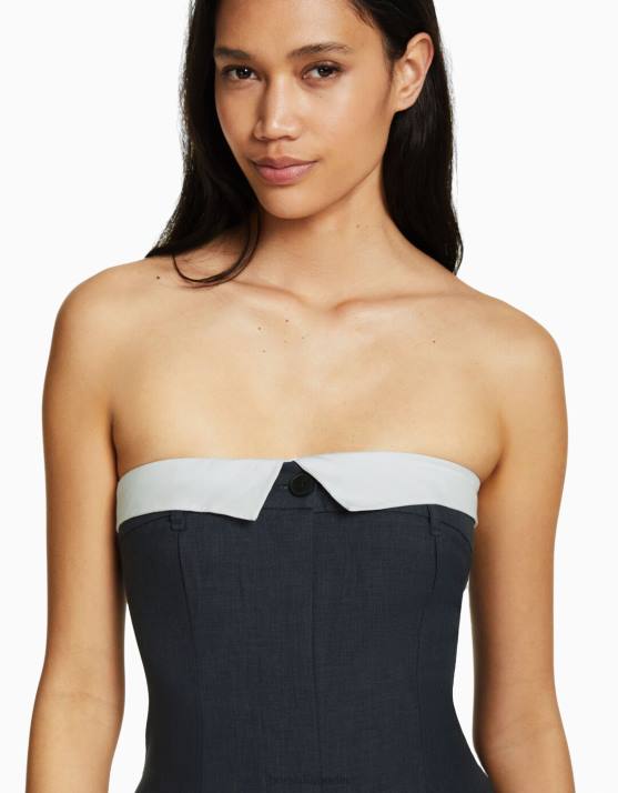 dunkelgrau Bershka Frauen Taillierter, schulterfreier Overall H00J25