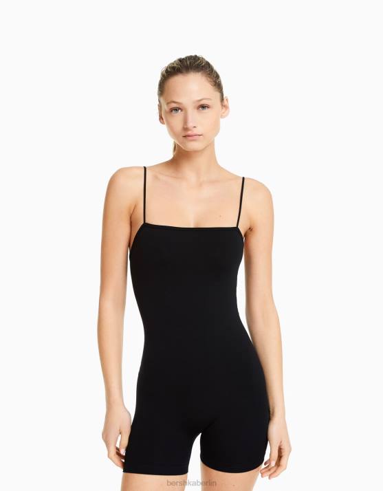 exklusiv Bershka Frauen Nahtloser Radoverall mit quadratischem Ausschnitt H00J57