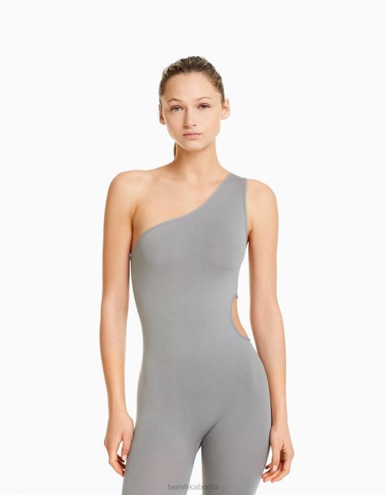 grau Bershka Frauen Nahtloser Jumpsuit mit Cut-Outs H00J99