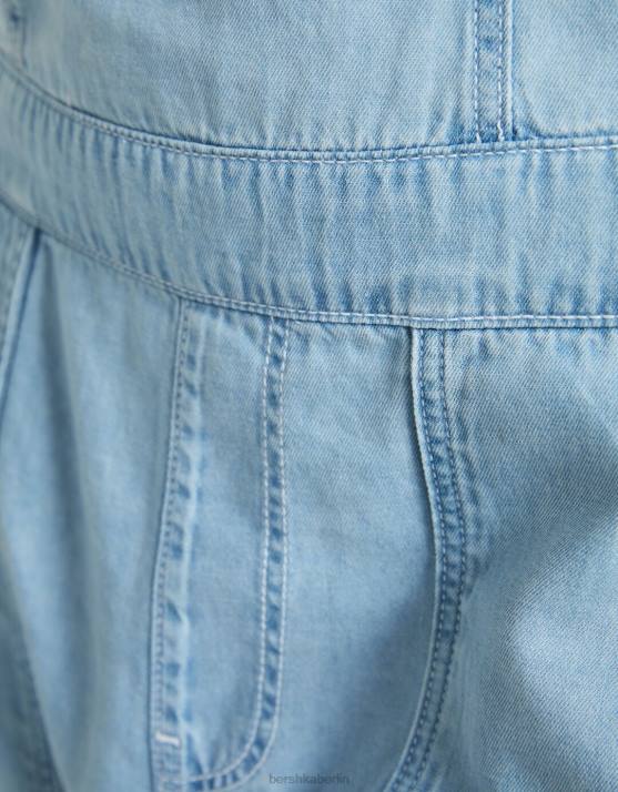 hellblau Bershka Frauen Denim-Cargo-Bandeau-Jumpsuit H00J4076