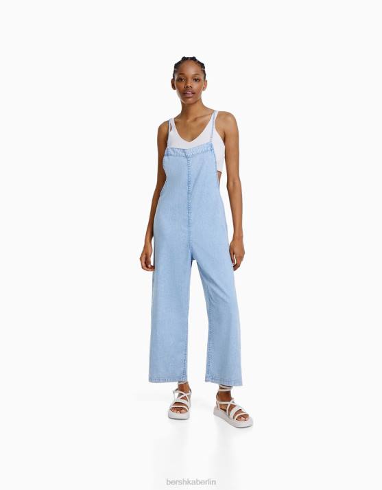 hellblau Bershka Frauen Denim-Jumpsuit mit Trägern H00J84