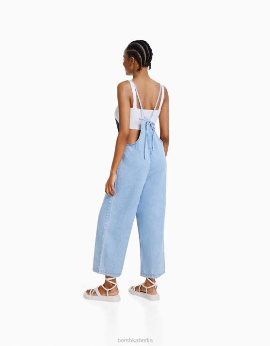 hellblau Bershka Frauen Denim-Jumpsuit mit Trägern H00J84