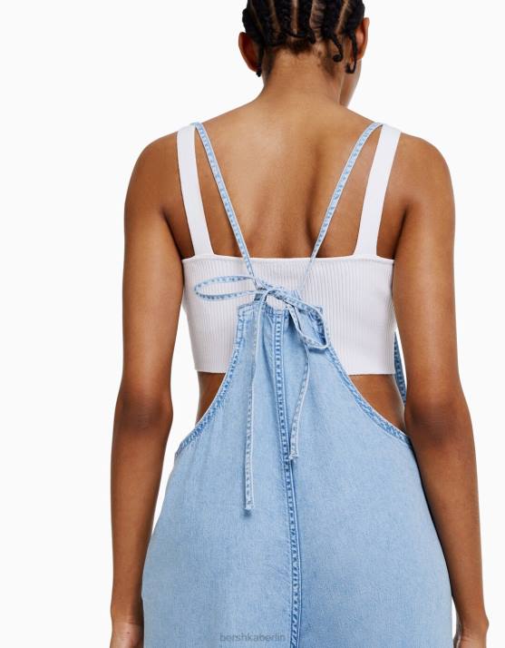 hellblau Bershka Frauen Denim-Jumpsuit mit Trägern H00J84