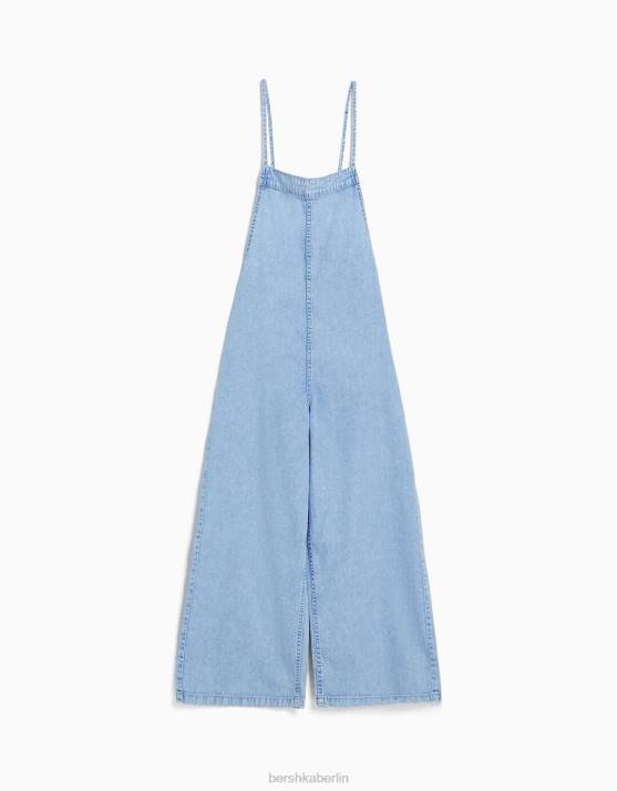 hellblau Bershka Frauen Denim-Jumpsuit mit Trägern H00J84